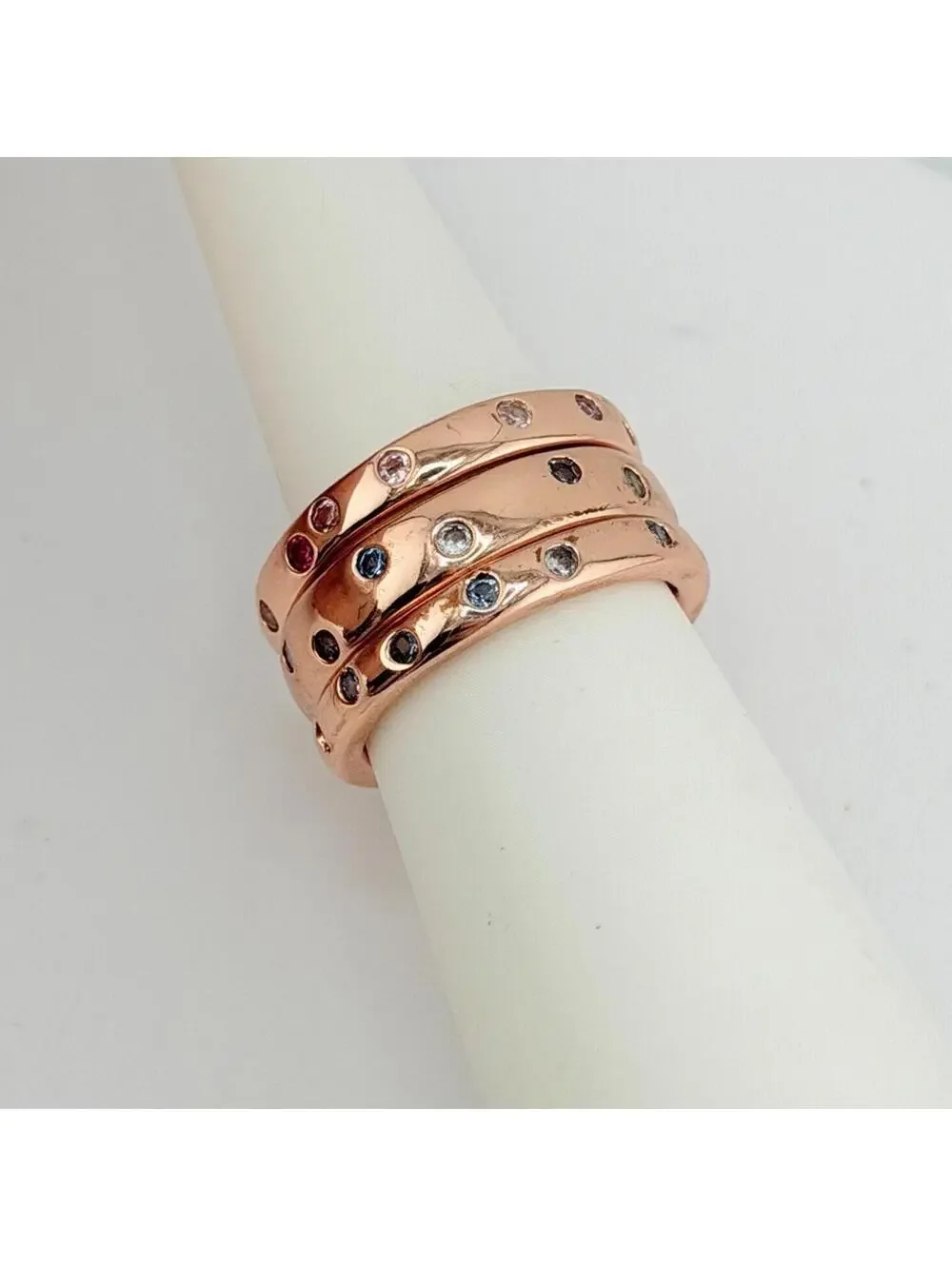 Bomb Party MHA Mental Health Awareness 3x 360 Bands Ring Sz 8 on Rose Gold